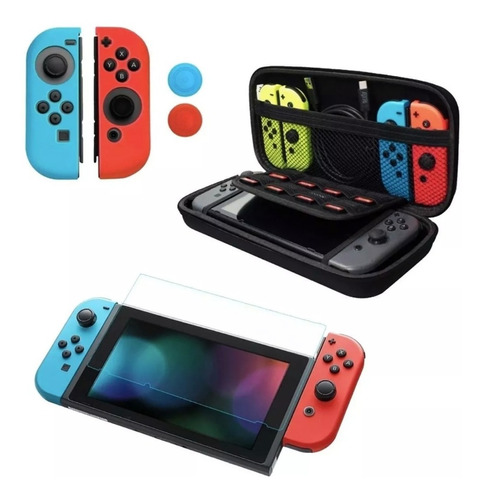 Kit X6 Funda Nintendo Switch Juegos Vidrio Templado Joy Con
