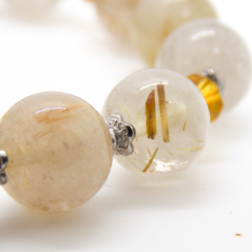 Pulsera De Piedras Semipreciosas De Cuarzo Rutilado Dorado