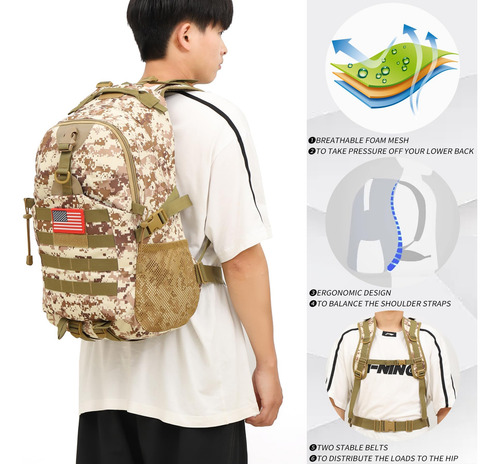Mochila Táctica C-desdert 40l Camuflaje Escolar Usb Color Nombre Del Diseño