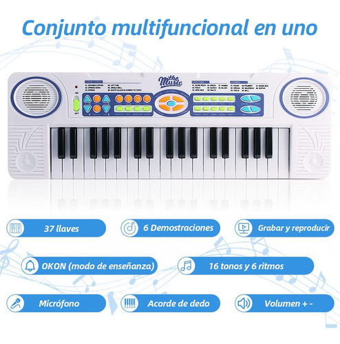 Teclado Electrónico De Piano De 37 Teclas Con Micrófono,