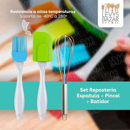 Imagen 2 de 9 de Set Reposteria Espatula + Pincel + Batidor Silicona Cocina