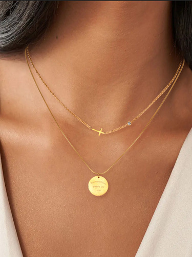 Colar Folheado A Ouro 18k Duplo Pingente Cruz