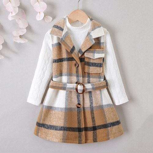 Traje De Abrigo A Cuadros Para Niñas Y Niños, Traje De Dos P
