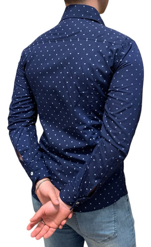 Camisa Azul Con Puntos Blancos Marca Texano Talle M