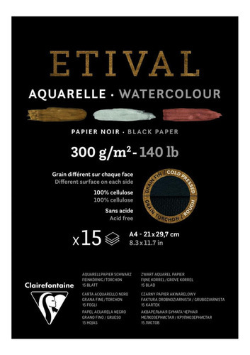 Bloco Para Aquarela Etival Black A4 300g Clairefontaine