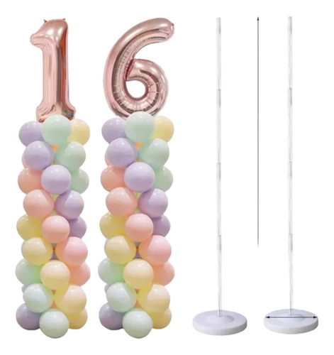 Pack 2 Soporte Para Globos + 64  Globos + 2números De 80cm