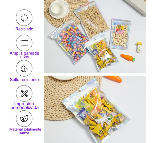10*10.5 Mini Bolsas Holográficas Sellables Para Evitar Olore