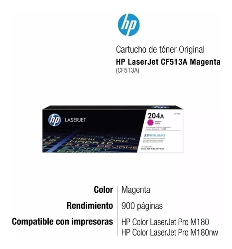 Imagen 2 de 5 de Toner Hp Cf513a Magenta Original Hp 204a Laserjet Hp M180nw