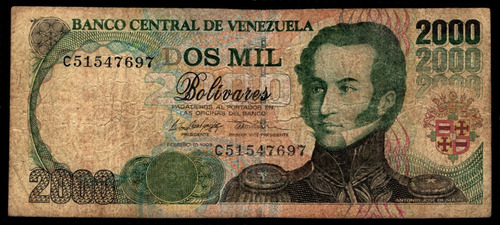 Venezuela Billete De 2000 Bolívares Año 1998 - Antonio Sucre