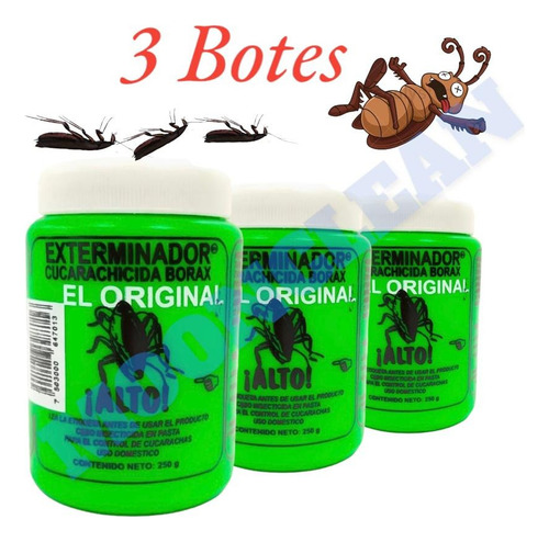 Insecticida Cucarachicida Exterminador, 3 Botes, Borax Plaga