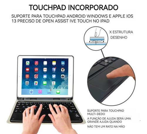 Splplus Para iPad 5/6/air1/2 Teclado Touch + Capa Protetora Cor Rosa + Teclado Touchpad