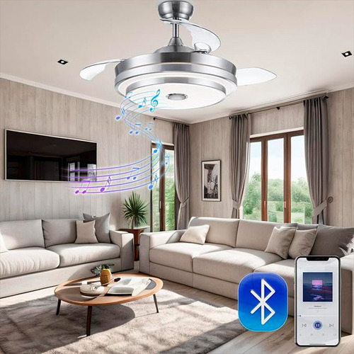 Ventilador De Techo C/luz Y C/bocina Bluetooth - Myvent 46 Cm 50/60hz Blanco Transparente Plástico 4
