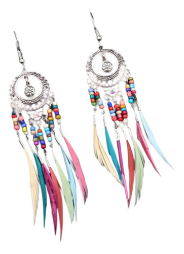 Pendientes Aro De Plumas De Colores Estilo Bohemio