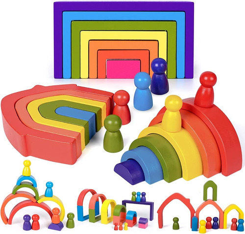 Set Arcoíris Montessori Bloques Creativos Niños / Barbazar