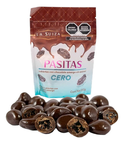 Chocolate Amargo Pasitas Sin Azúcar 2 Pz 100 G C/u Suiza