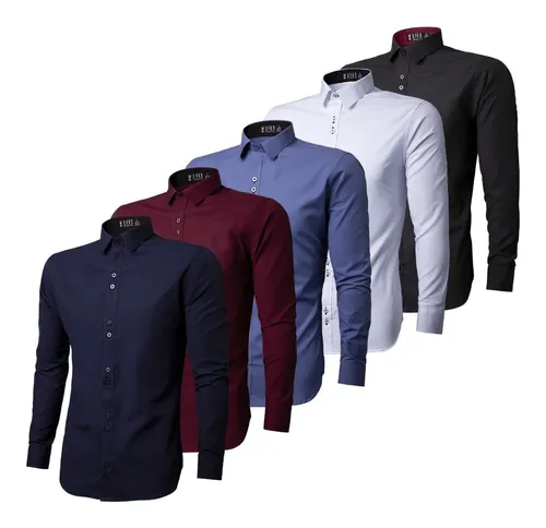 Kit 5 Camisa Social Slim Fit Masculina Manga Longa Promo o