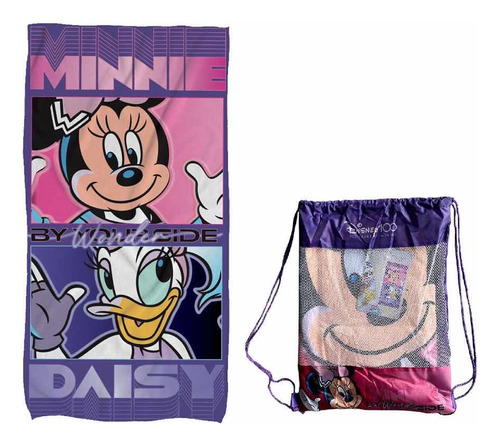 Toalla Minnie Mouse Playa Algodón Con Bolso Disney 100 Años