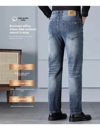 Pantalones Vaqueros Elásticos De Pierna Recta Para Hombre, C