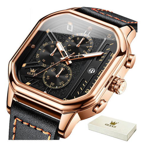 Reloj Olevs Luminous Square Con Calendario Cronógrafo