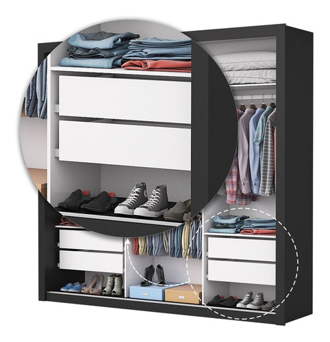 Guarda Roupa Casal 4 Espelhos 3 Portas De Correr 4 Gavetas