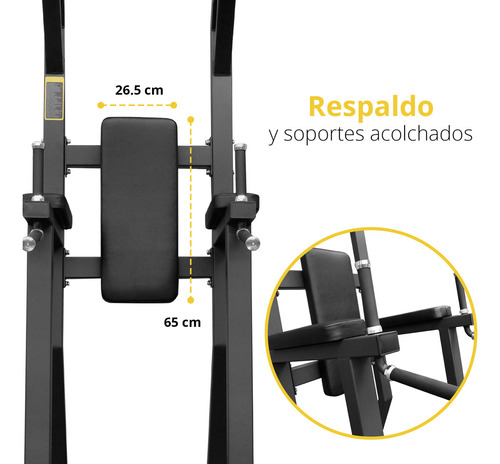 Torre Multifuncional Abdominales Fondos Gym Tayga Estructura Negro Tapizado Negro