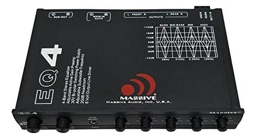 Massive Audio Eq4 Car Equalizer With 4 Band Graphic Equalizer - Aux Inputs - 8v Line Driver - 12db Crossover
