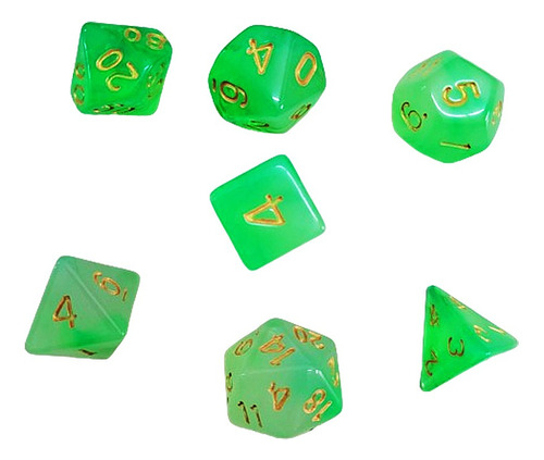 Set De 7 Dados - Verde Fluorescente