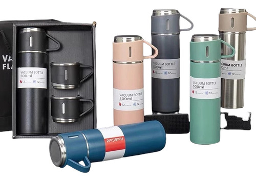 Termo De Acero Inoxidable 500ml Con Vasos Integrados Portáti