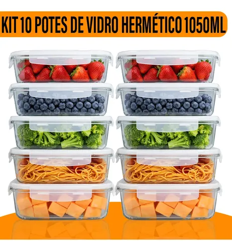 Kit 10 Potes Herméticos Yab Vidro Borossilicato 1050ml Com Tampa