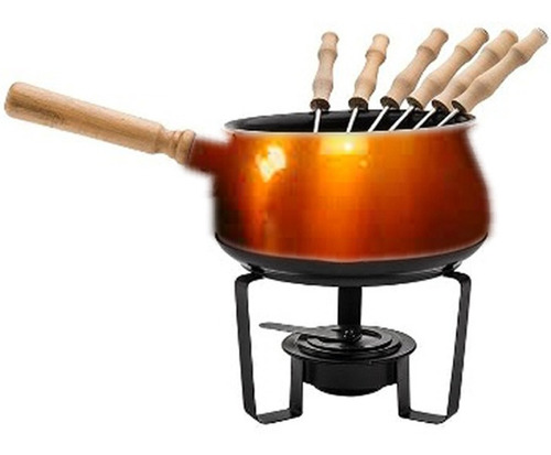 Set Para Fondue De Teflon Antiadherente Cobreada 6 Personas