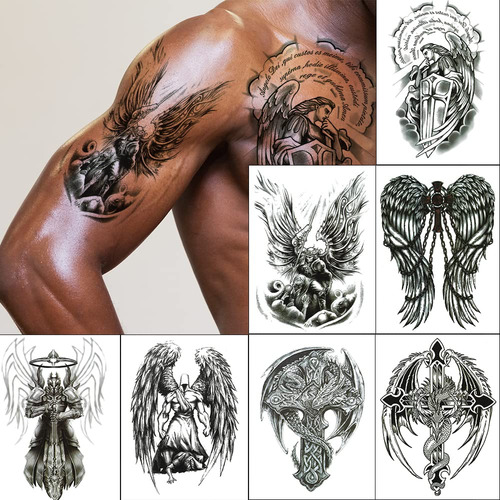 Tatuajes Temporales Grandes Negros Para Hombres, Impermeable