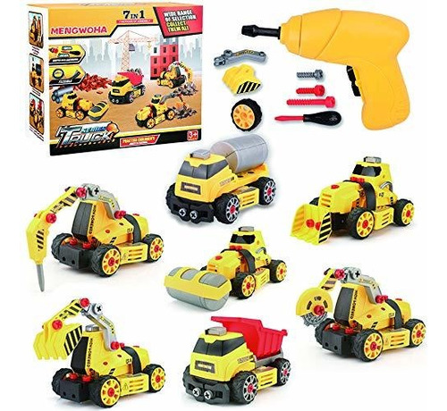 7 En 1 Diy Take Apart Truck Car Toys Con Taladro Eléct...