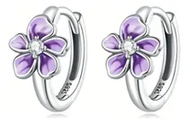 Comprar Caravanas Aros Flor Lila Plata 925 Moda Niña Mujer 12mm
