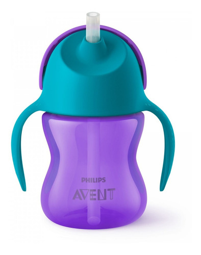 Vaso para bebés con aza antiderrame Philips Avent Straw Cup SCF796 con sorbete color violeta de 200mL