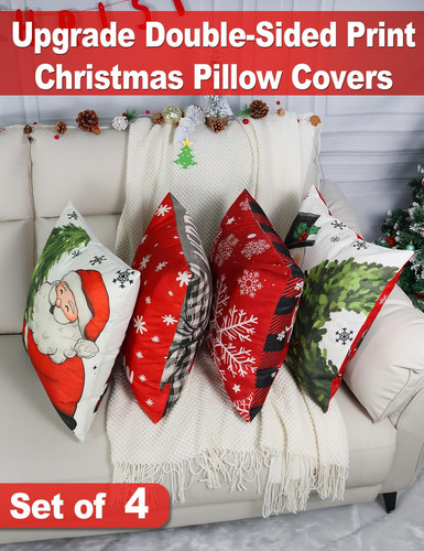Juego De 4 Fundas De Almohada Navideñas 45x45 Cm Décor