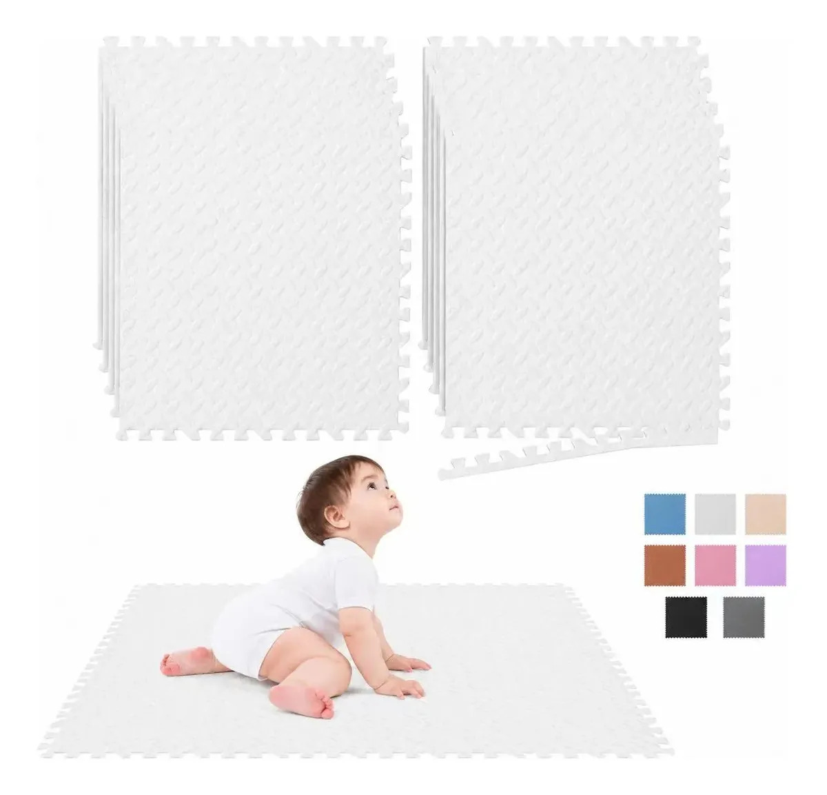 10 piezas Tapete Piso Eva Armable 30 x 30 cm Púrpura, Antideslizante Tapete Espuma Para Bebés Y Niños Color White