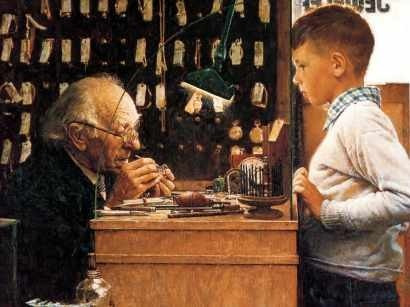 El Relojero Suizo - Norman Rockwell - Lámina 45x30 Cm.