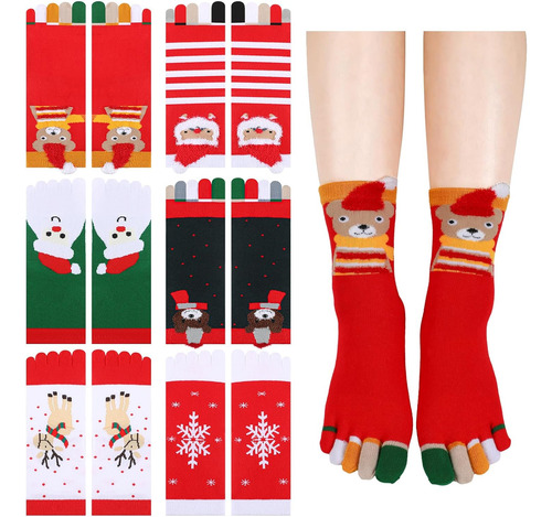 6 Pares De Calcetines De Dedo De Navidad Unisex Con Punta