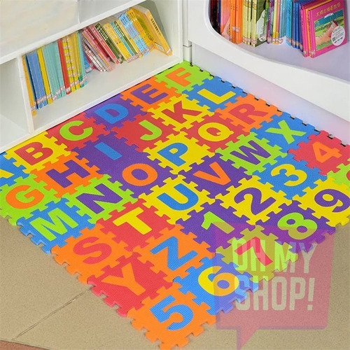 Imagen 3 de 8 de Piso De Goma Eva Encastrable 36pcs Números Y Letras Alfombra