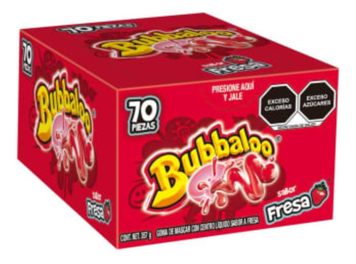2 Pza Goma De Mascar Bubbaloo Sabor Fresa Con 70 Pzas