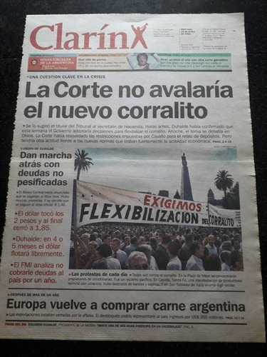 Tapa Diario Clarín 16 1 2002 Corralito Corte Carne Argentina