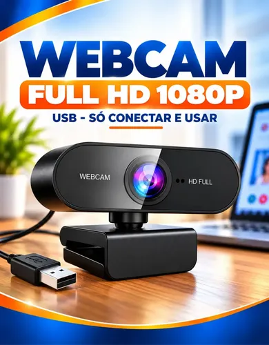 Webcam Full HD 1080p USB 2.0 Com Microfone Plug And Play Para PC Notebook Reuniões Videoconferência Aula Online Home Office