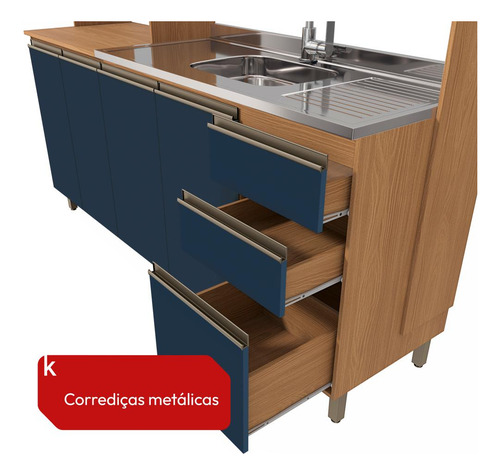 Cozinha Compacta Luna Com Cuba De Pia Kappesberg Canela/azul