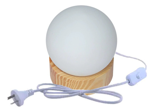 Velador Nordico Madera Y Globo Vidrio Tipo Luna Apto Led