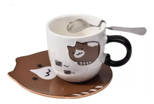 Taza Con Plato Gato Gatito Michi Cuchara