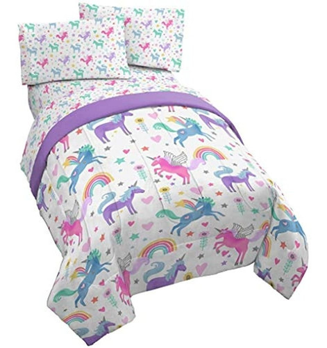 Jay Franco Unicorn Rainbow Juego De Cama Completo De 5 Pieza