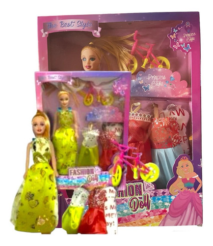 Muñeca Flaca 32cm Con Vestidos Y Bicicleta