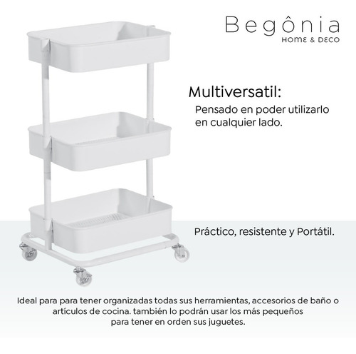 Imagen 3 de 10 de Carro Organizador Begônia De Acero Con 3 Estantes Y Ruedas