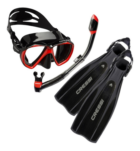 Set Cressi Basico Buceo Visor, Aletas Y Tubo Color Rojo