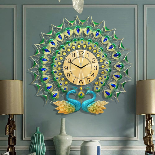 Eurson Reloj De Pared De Pavo Real Grande De 27,6 Pulgadas S